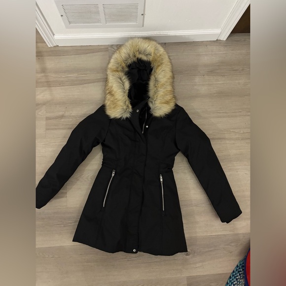 Zara Black Jacket with Fur Hood - Picture 2 of 5